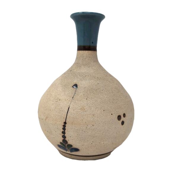 Handcrafted Ceramic Vase with Blue Floral Design - Picture 6 of 13